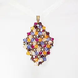 Pendant 45cm - Malvina Rhombus M-Yellow Organza - Pendant 45cm - Laiton bronze